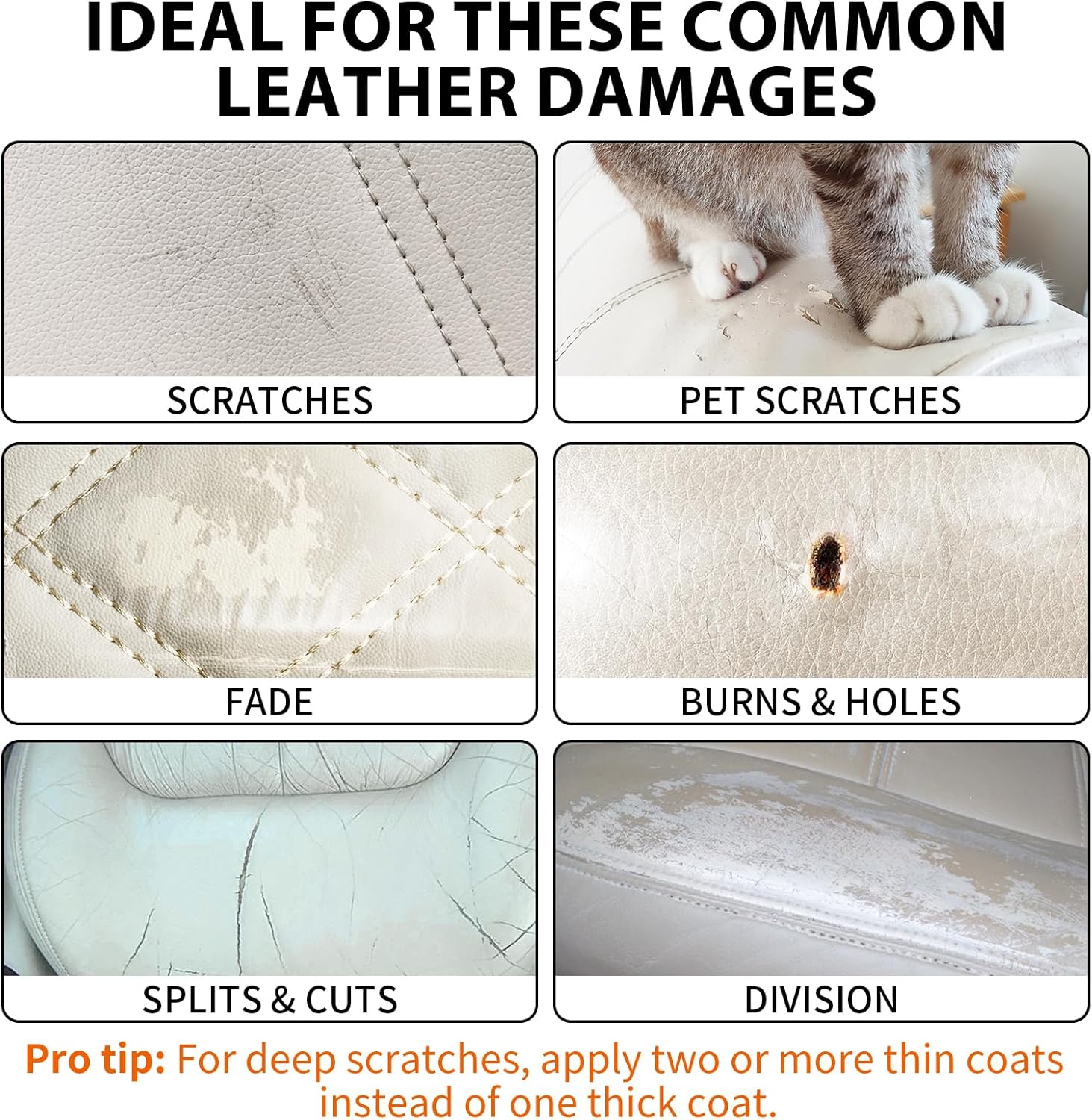 Leather Repair Kit,Car Seats, Sofa,Jacket & Purse - Repairs Burn Holes,Scratches,Tears - Restores Faux,Vinyl,Artificial and Real Leather (Beige)