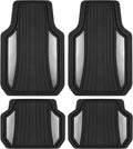 Motor Trend ChromeTech Car Floor Mats Full Set - Durable Rubber Floor Mats for Cars with Two Tone Accent, All Weather Interior Protection for Front and Rear with Non-Slip Backing, Silver Chrome