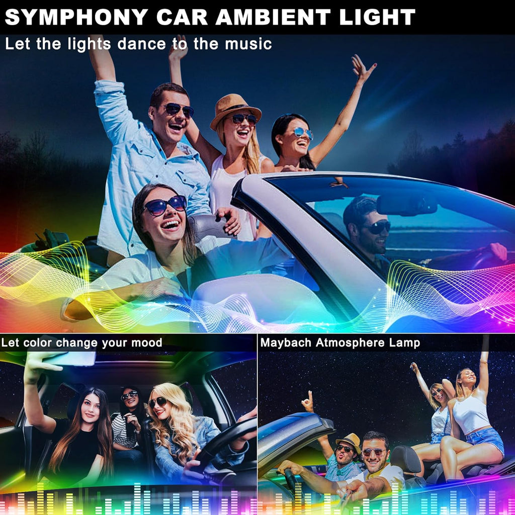 Dream+Color Acrylic Interior Car LED Strip Light with Wireless APP, RGB 6 in 1 with 175 inches 593 LEDs Fiber Optic Strip Lights for Car, Dynamic Chasing Music Sync Neon Ambient Lighting Kits