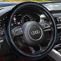 Haokay Heavy Duty Pure Cowhide Steering Wheel Cover, Genuine Leather Steering Cover with 15 Inches Universal Fit