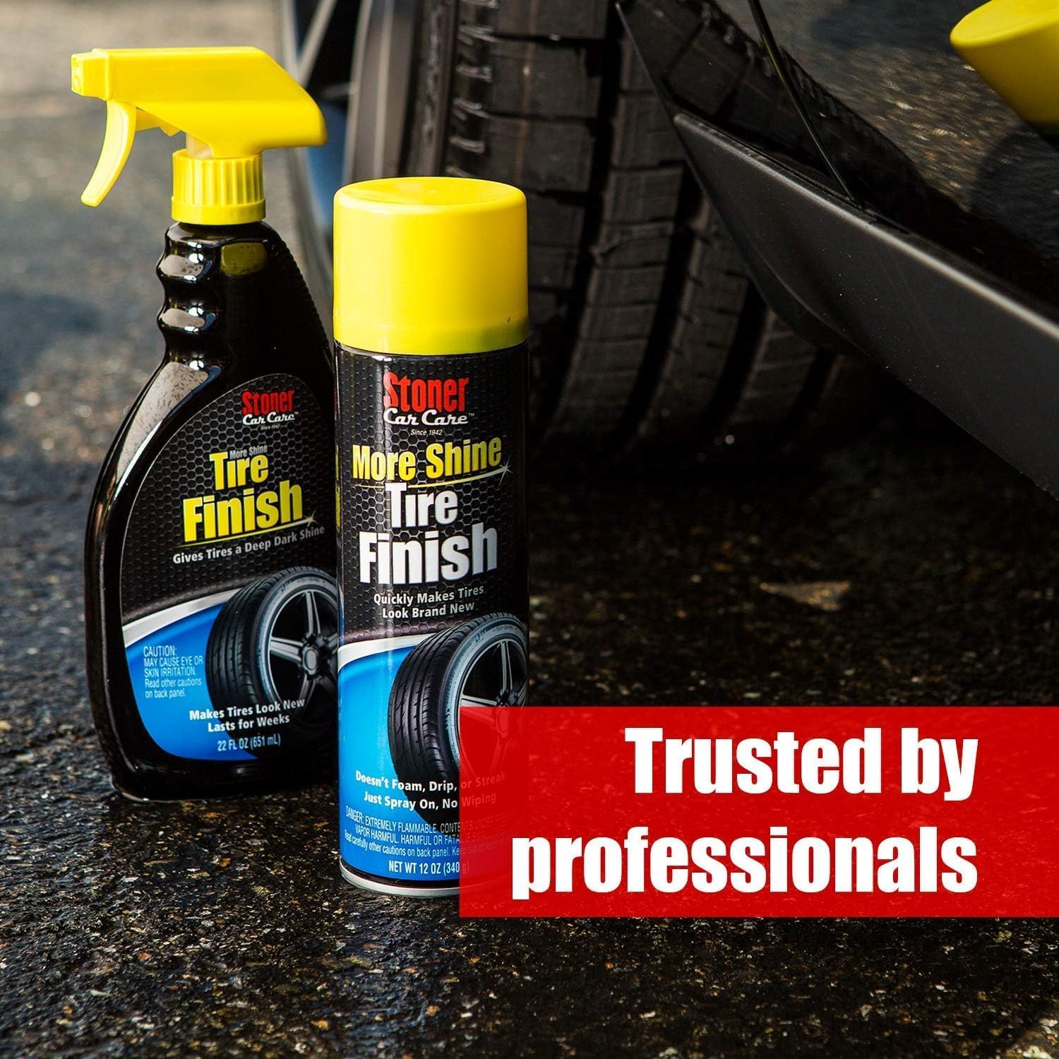 Stoner Car Care 91044-3PK Original More Shine Tire Finish for Tire and Wheel Care Creates a Long-Lasting, Rain-Resistant Tire Shine, Makes Faded Tires Look New, Non-Greasy Formula, 12 Oz, Pack of 3