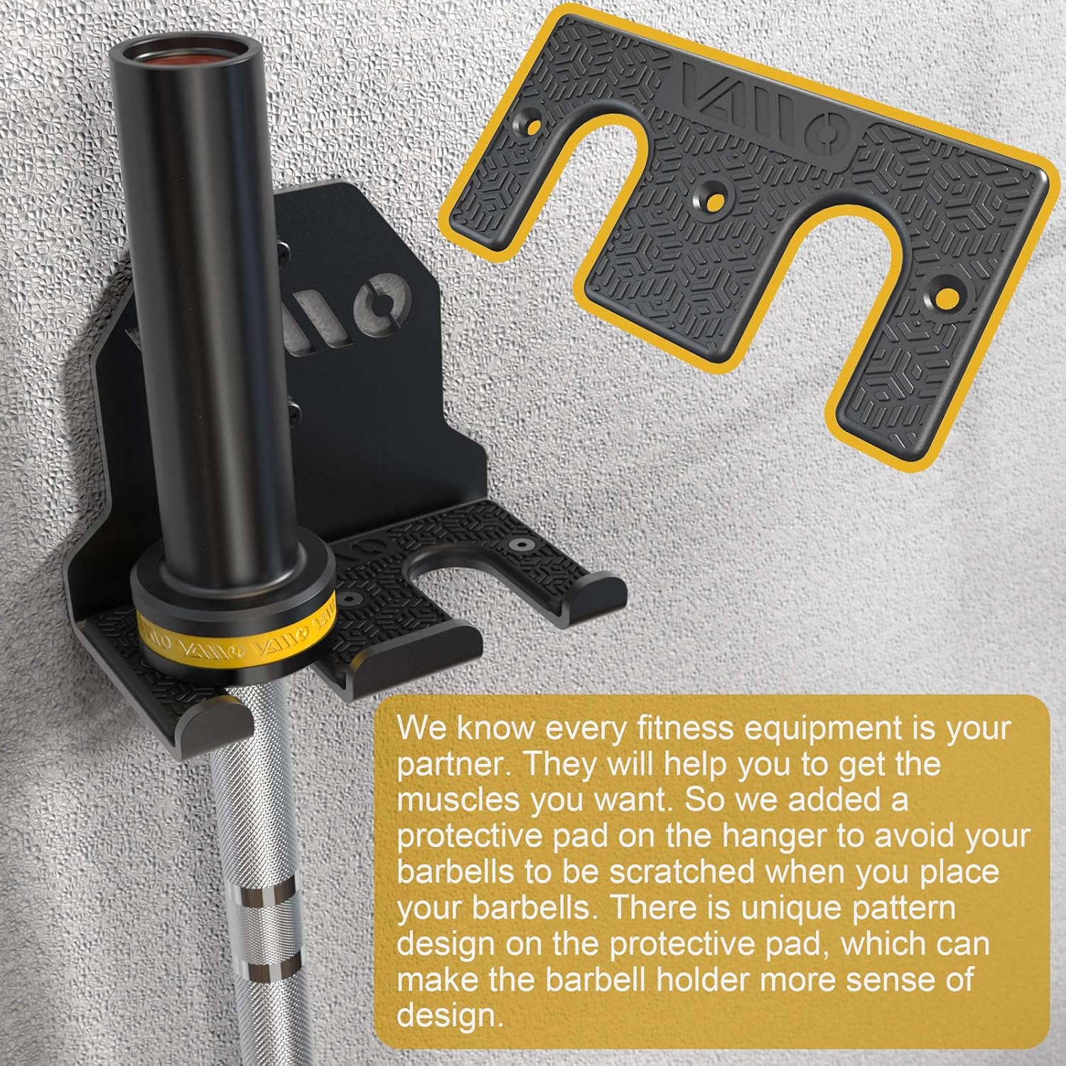 VAIIO Single Olympic Barbell Hanger,Garage Gym Bar Wall Rack,Vertical Barbell Mount Rack,Black Powder Coated,Space Saving Commercial or Home Gym Accessory,Holds Under 33mm Bar Size