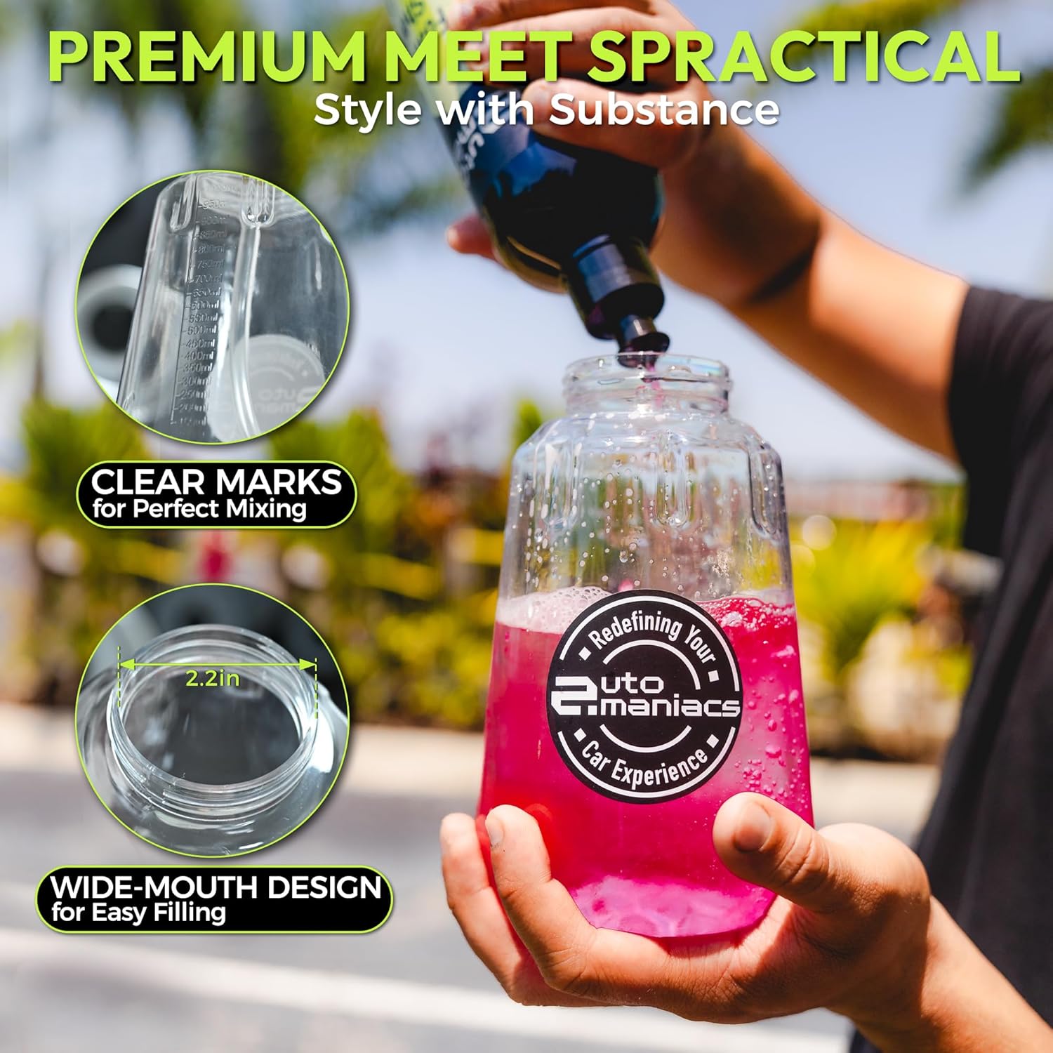 AutoManiacs Foam Cannon for Pressure Washer, Adjustable Car Wash Sprayer with 1/4 Inch Quick Connector, 1L Durable Snow Foam Blaster for Car & Truck Washing