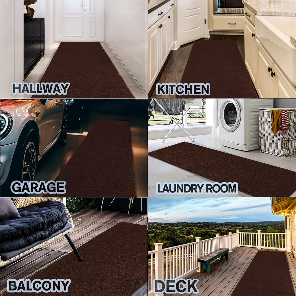 Custom Size Backed Non-Slip Area Rugs Runner, Easy Clean, Waterproof Runner Rugs for Hallway Entryway, Kitchen, Laundry, 4FT x 79FT, Brown