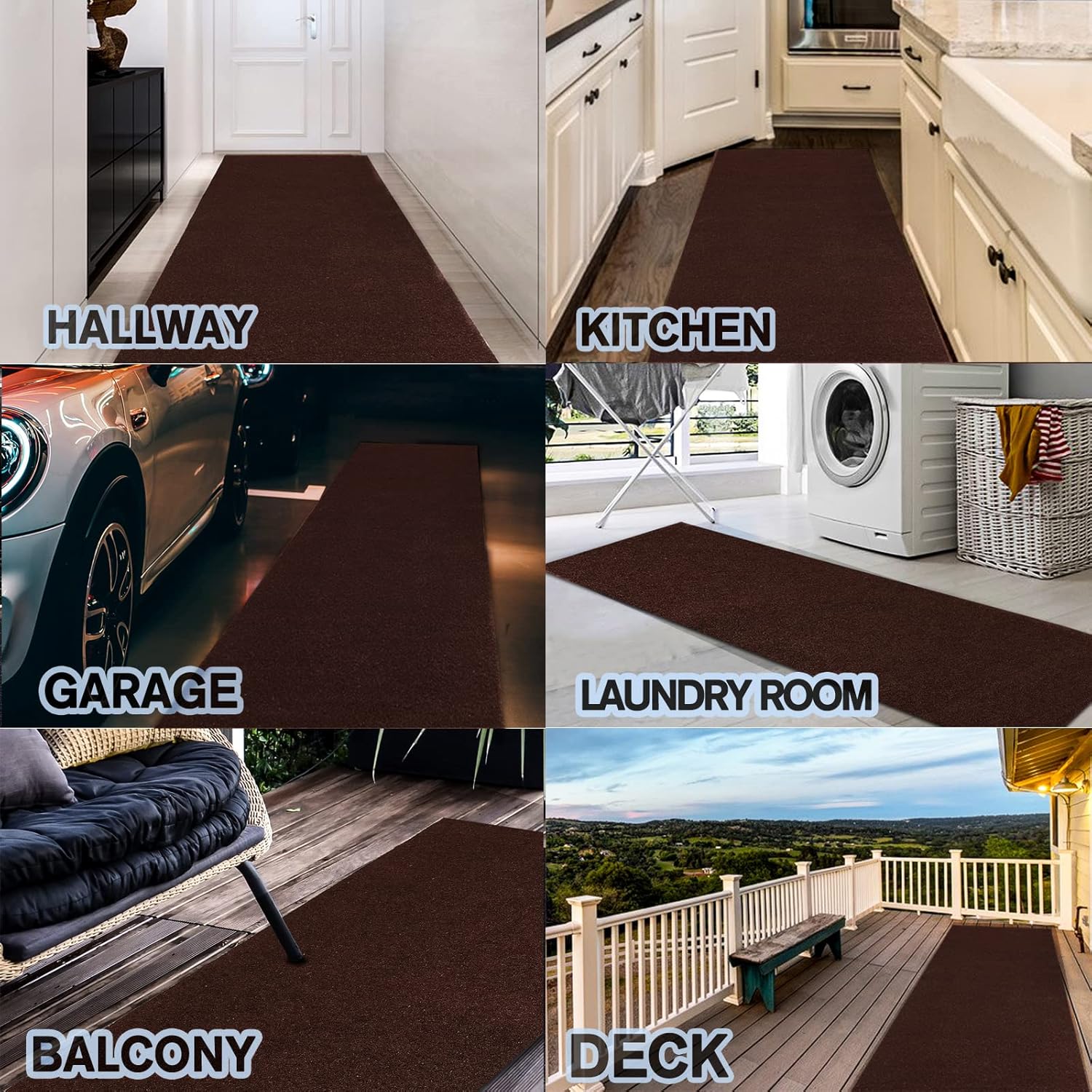 Custom Size Backed Non-Slip Area Rugs Runner, Easy Clean, Waterproof Runner Rugs for Hallway Entryway, Kitchen, Laundry, 4FT x 28FT, Brown