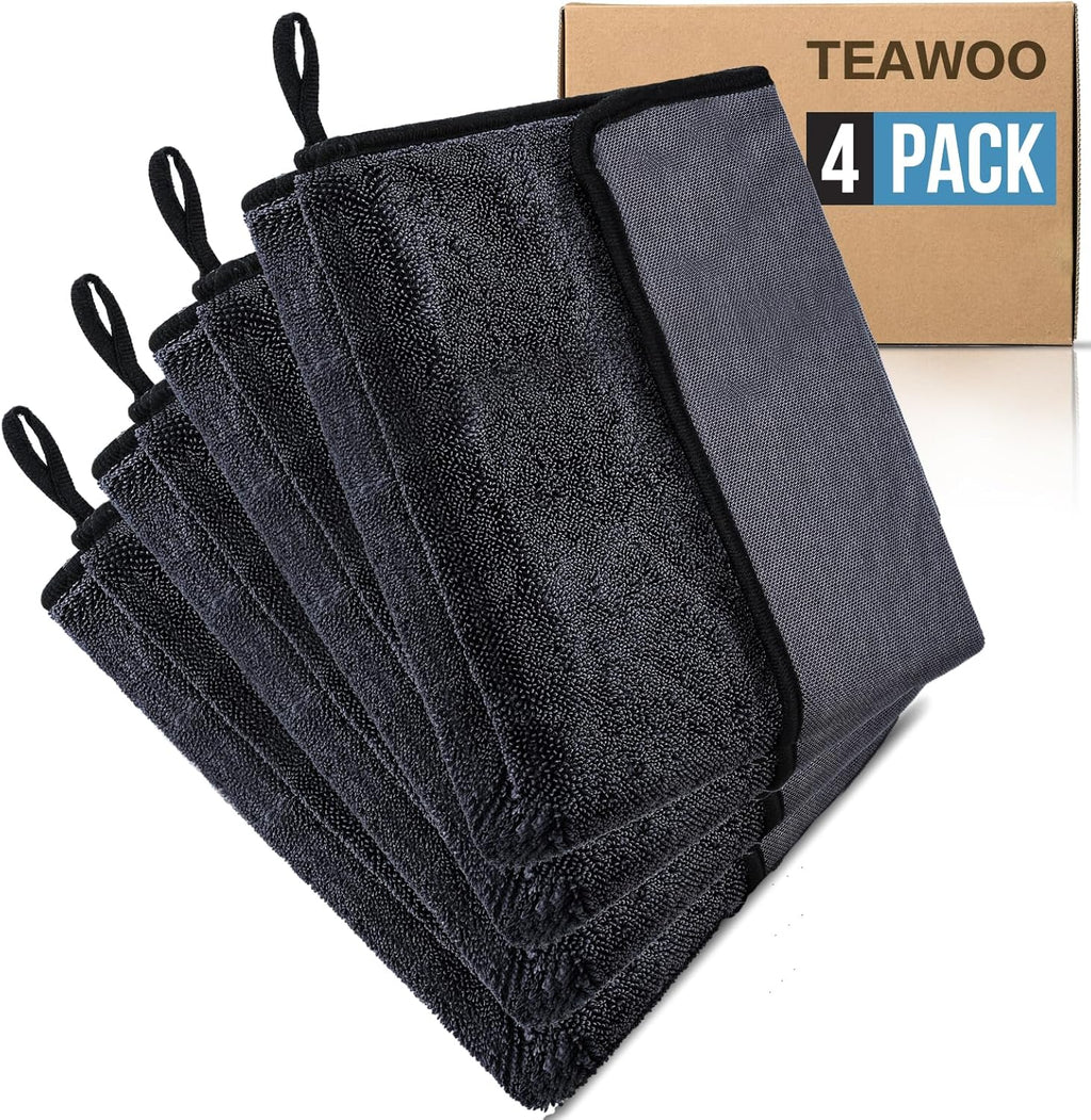 Shiny Wipes Shower Cleaning Cloth, Ultra Absorbent Car Drying Towel, 4 Pack 16 x 24 inch Microfiber Cleaning Cloth for Car, Bath & Househood
