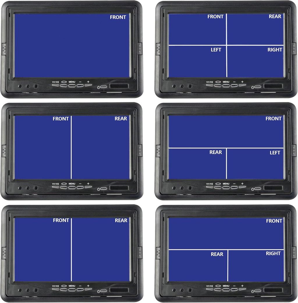 Anina 7 Inch Monitor Quad Split HD Screen 4 Channels RCA Video Inputs for Car Pickup Truck SUV Vehicle with Headrest Mounting Bracket