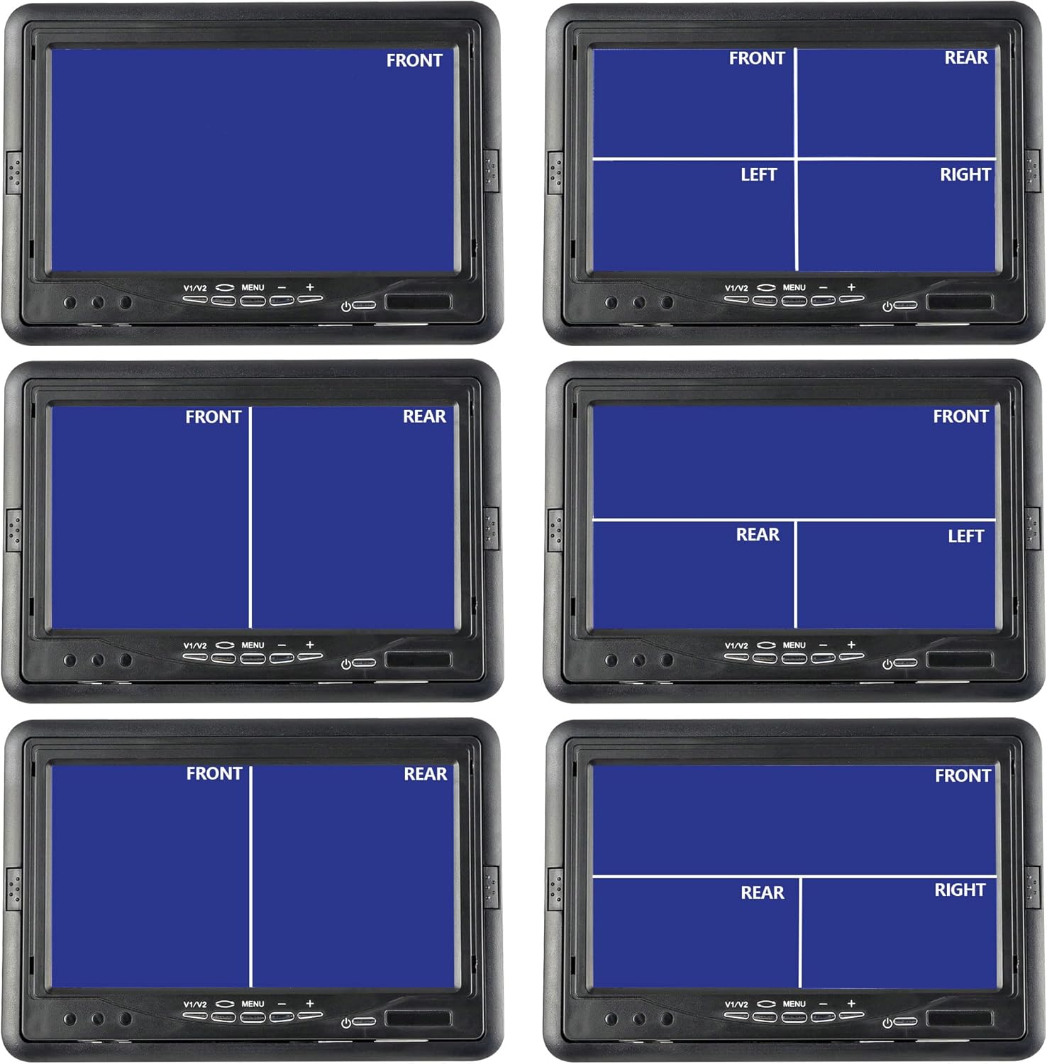 Anina 7 Inch Monitor Quad Split HD Screen 4 Channels RCA Video Inputs for Car Pickup Truck SUV Vehicle with Headrest Mounting Bracket