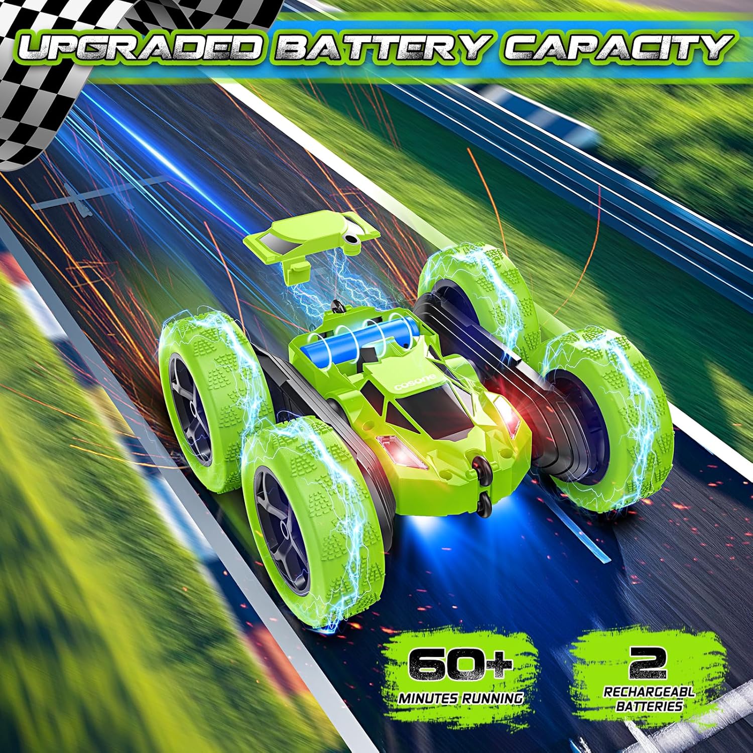 Remote Control Car - RC Car Toys for Boys - 4WD 2.4Ghz Double Sided 360° Rotating RC Cars, Birthday Gifts for Kids Age 6 7 8-12 for Boys and Girls- Green