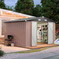 Aoxun 10x8.5 FT Outdoor Storage Shed Garden Metal Shed with Lockable Door Outdoor Large Shed for Tool, Garbage Can, Bike, Mower, Brown