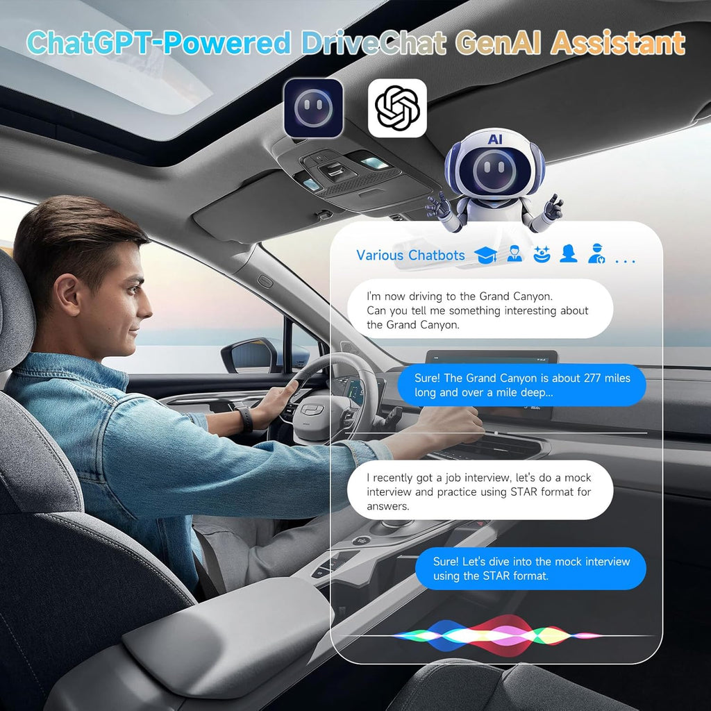 AD5 AI Box Wireless CarPlay Adapter & Android Auto, 2025 Upgrade Ai Box CarPlay Compatible with YouTube, AI DriveChat, Dual Wi-Fi, Dual BT, Black