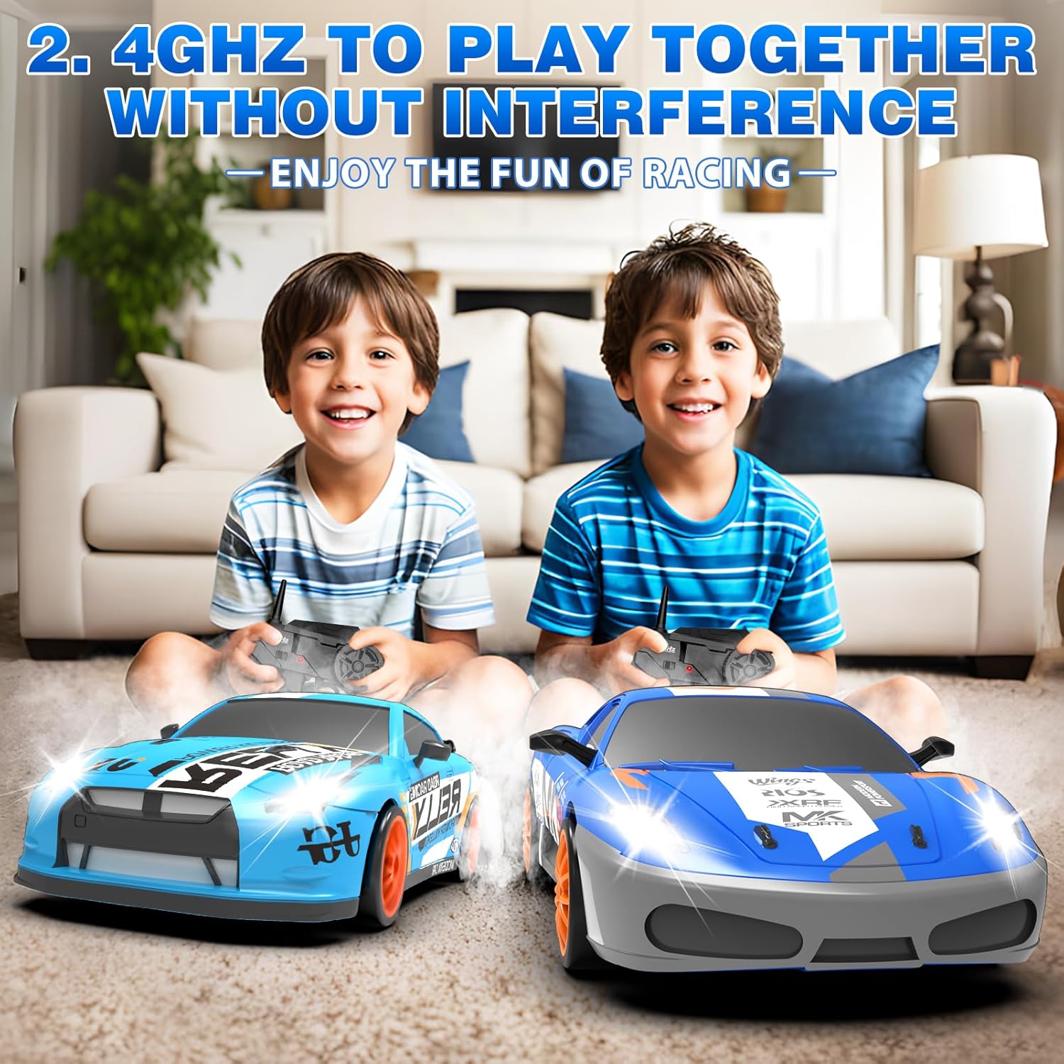 RC Drift Car 2.4GHz 1:24 Scale 4WD Remote Control Car 15KM/H High Speed Drifting RC Cars with Cool Lights, Two Batteries and Extra Tires Toys for Kids Boys Girls Adults, Blue