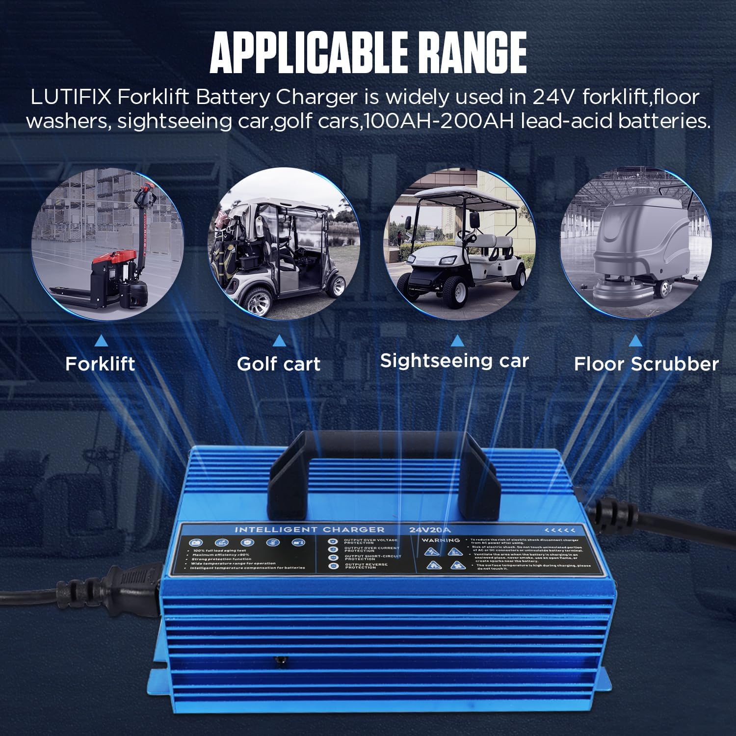 Forklift Battery Charger 24V 30A Automatic Smart Charger, Automotive Battery Charger Fully-Automatic Smart Charger for Forklift Club Car Golf Cart (24V20A)