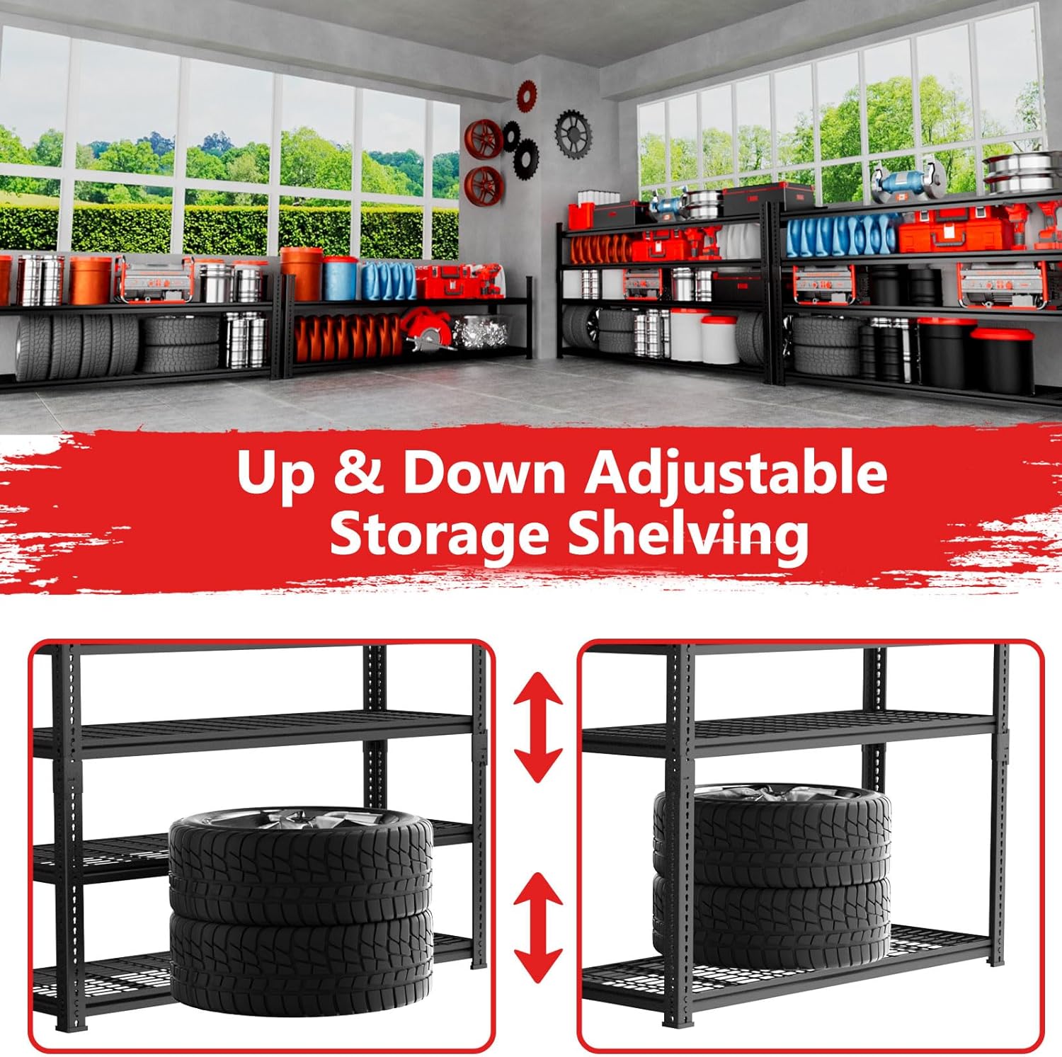 Storage Shelves, Garage Shelving Heavy Duty 2640LBS Capacity, 60"L x 24"W x 60"H Adjustable Metal Shelving Organizer Wire Rack, 4 Tier Utility Shelf Unit for Pantry Closet Warehouse Organization