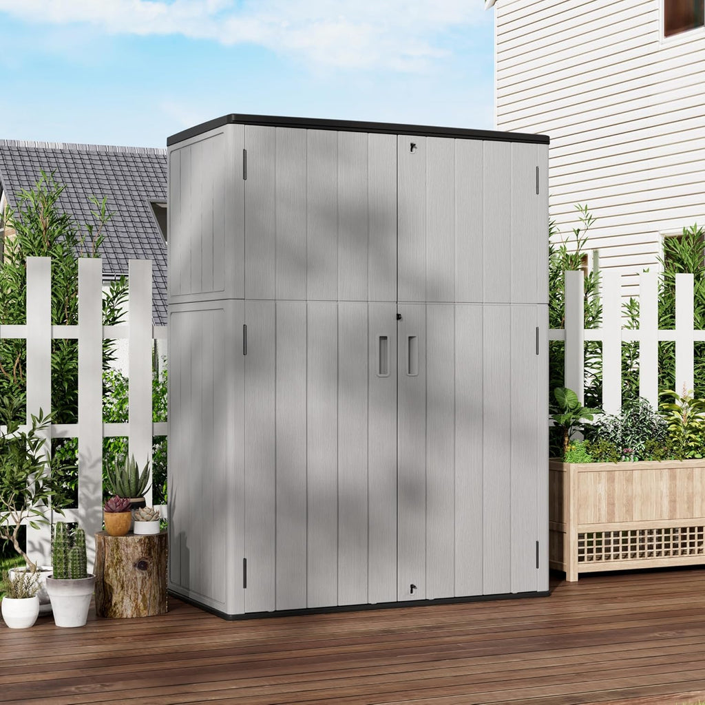 Outdoor Storage Shed Waterproof,Resin Storage Sheds Outdoor with Floor,Outdoor Storage Cabinet for Garage Storage, Pool Storage, Bike, Garden (57Cu.ft)