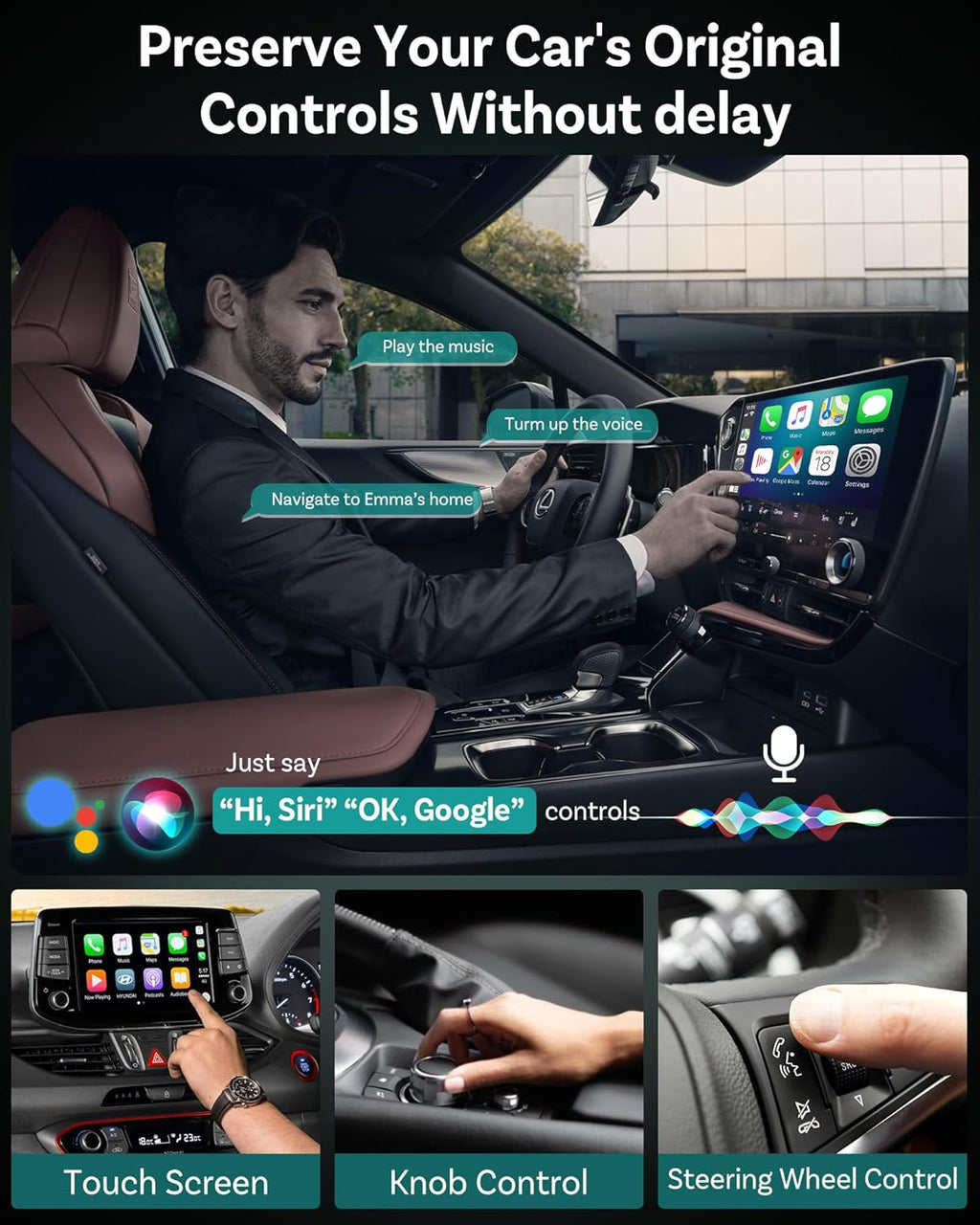 OTTOCAST Mini 2025 Wireless Carplay Adapter & Android Auto Wireless Adapter for Apple iPhone Samsung Android Phone 2-in-1, USB Car Accessories with 5 GHz Wi‑Fi Bluetooth 5.0 Voice Control Plug & Play