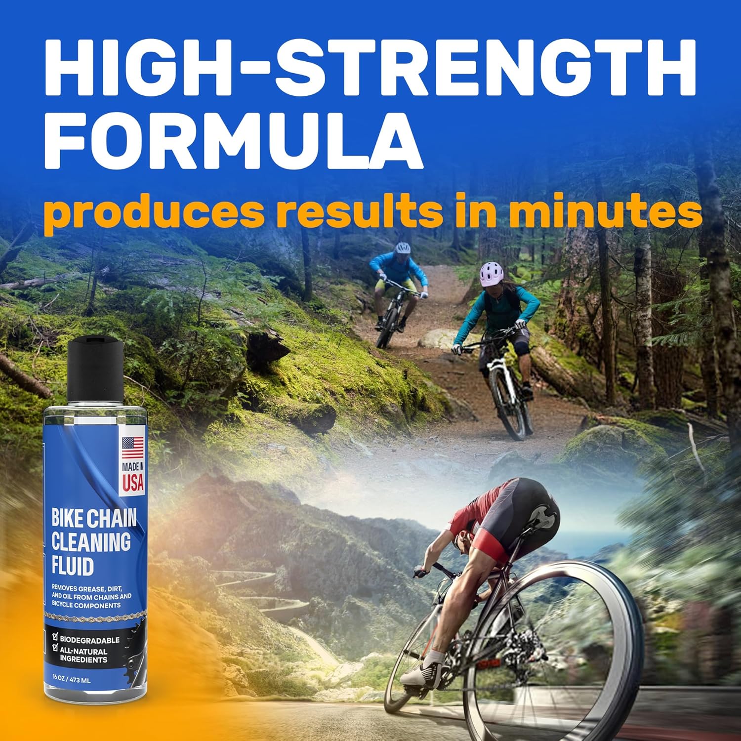 Bicycle Chain & Component Cleaning Fluid - 16oz Chain Degreaser Works in Minutes - Made in USA - Compatible With All Chain Scrubbers Or Apply Directly To Chain - Bike, Motorcycle & Chainsaw Chains