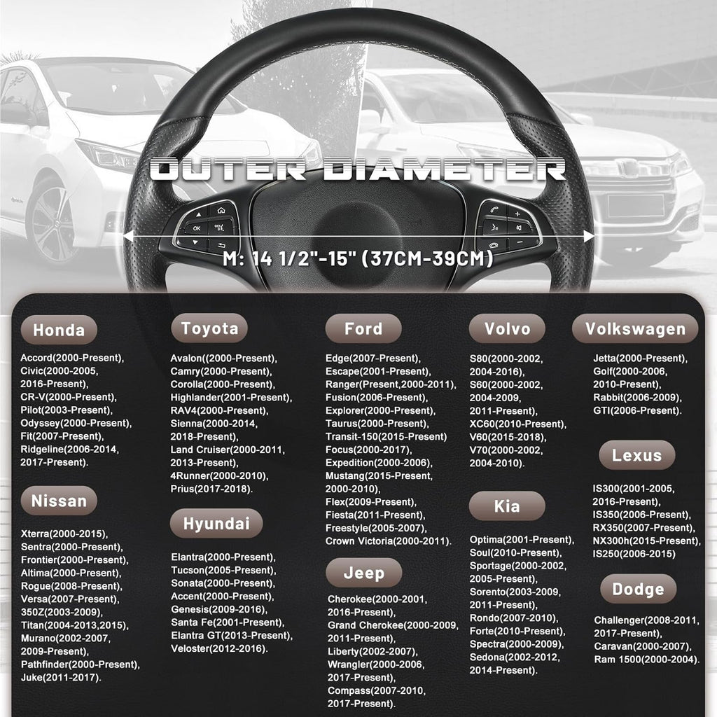 SEG Direct Steering Wheel Cover for Car, Standard Size 14.5-15 inch, Auto Interior Accessories, Black and Dark Brown