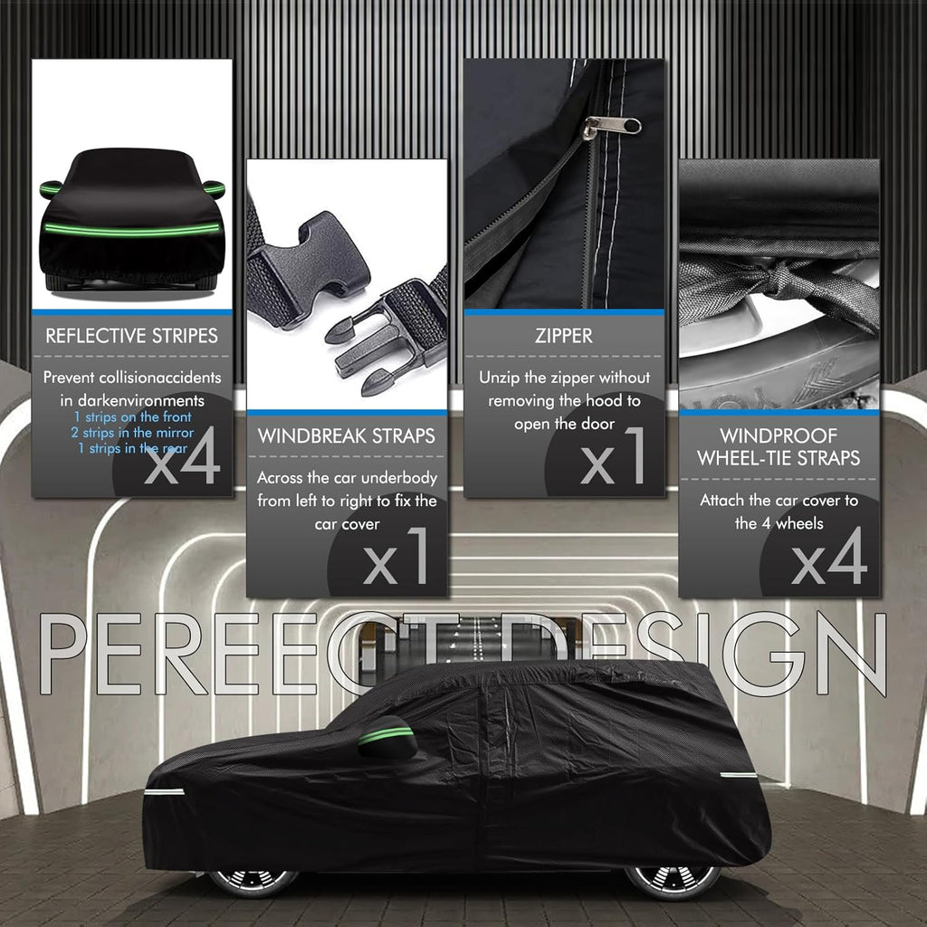 Mini Cooper/Cooper S Car Cover 2002-2023 - 210D Outdoor Waterproof UV Protection With Cotton Layer, Zipper Door, Reflective Strip, Storage Bag for 2-Door