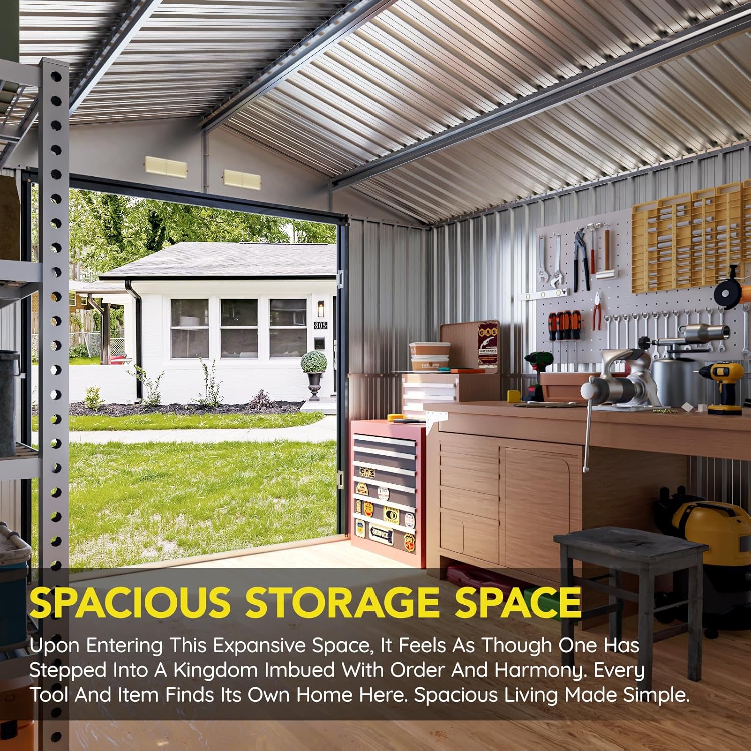 10x10 FT Outdoor Metal Storage Shed with Floor Frame, Double Swing Doors, 2 Clear Windows,Tool Shed for Garden, Patio, Backyard
