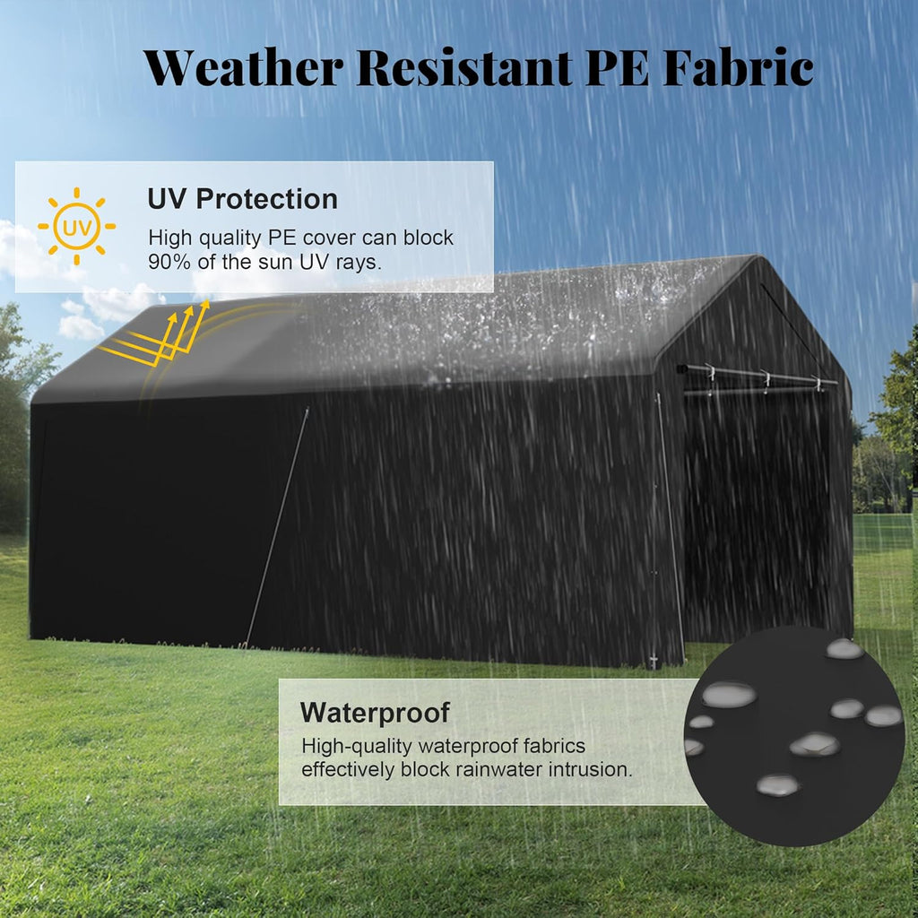 GOJOOASIS 10x20 Carport Heavy Duty Portable Garage Shelter Metal Car Canopy Tent with UV-Resistant & Weatherproof Top Cover for RV & Vehicles (Black, 10x20 with sidewalls)