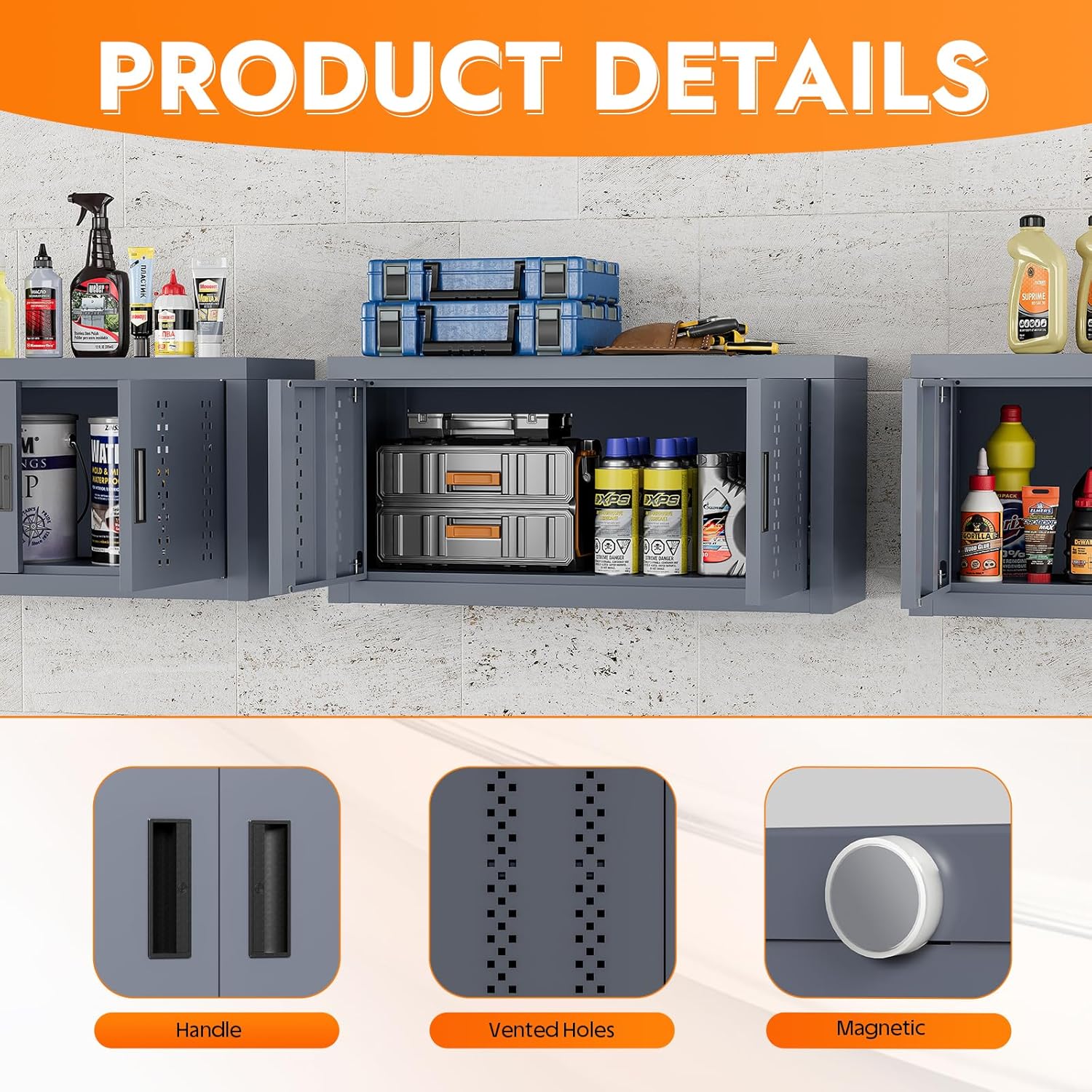 Metal Wall Storage Cabinet Steel Wall Mounted Garage Storage Cabinet with Doors for Basement Utility Room Warehouse Kitchen