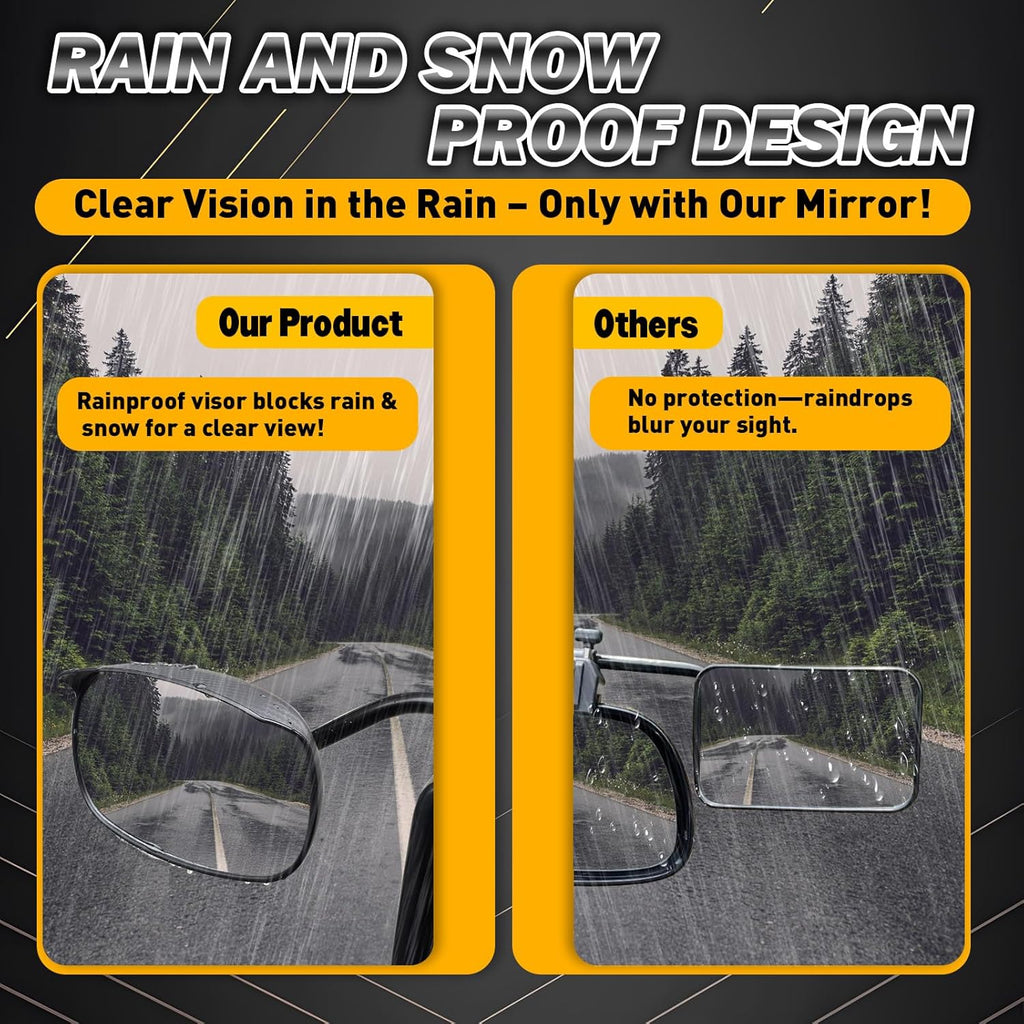 Universal Clip on Towing Mirrors Extensions for Towing, Side Mirror Extenders for Towing with RainProof, Convex Rearview Mirror, Tow Mirrors for Car Truck Trailer RV SUV, 2 Pack