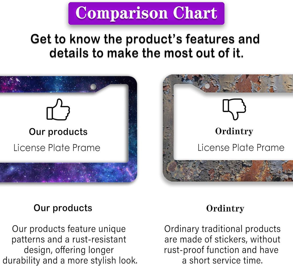 License Plate Frames for Men Multicolor License Plate Cover for Women Galaxy Aluminum Metal Car Accessory 2 Pack with Screw Covers Set