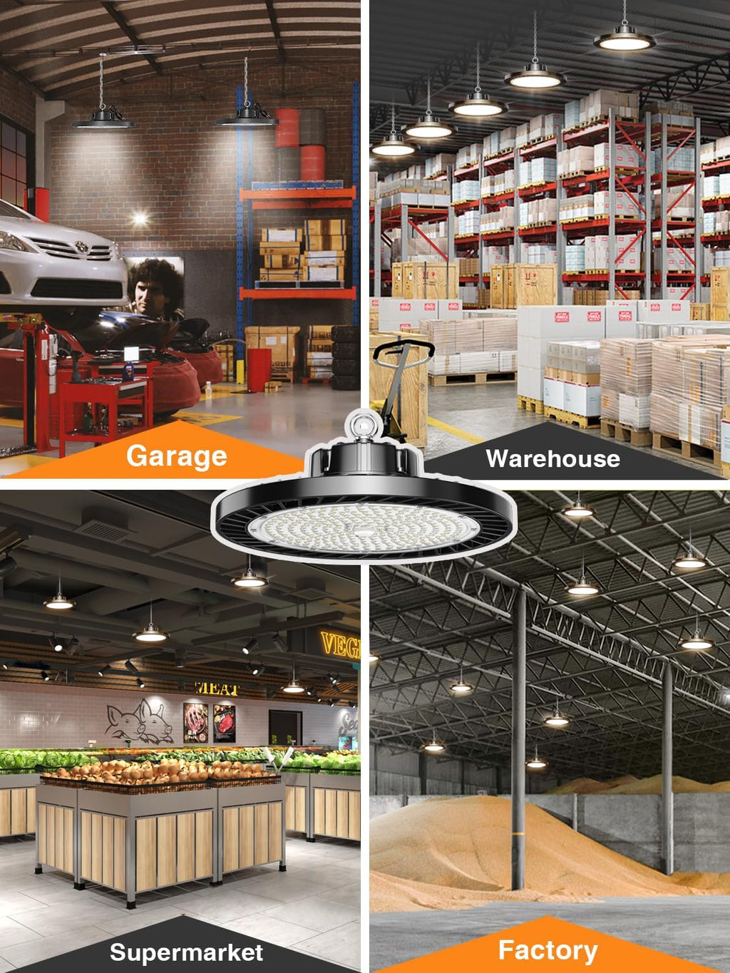 UFO LED High Bay Lights 5000K 150W 6 Pack, Led Shop Lights Commercial Bay Lighting for Garage Workshop Warehouse, Super Bright Daylight, 22500 LM, 120V, Power Cord Included
