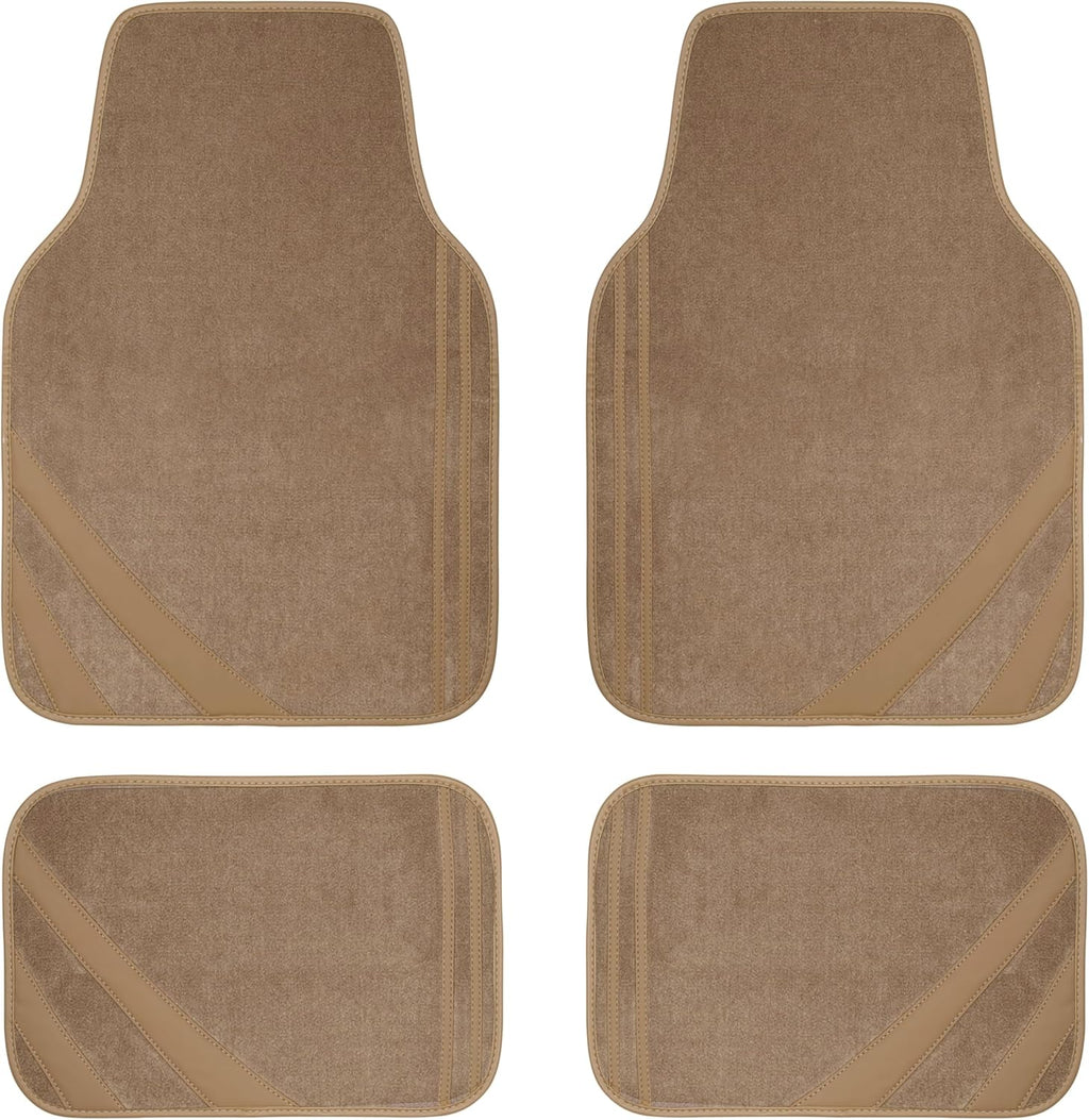 CAR PASS Beige Car Floor Mats, Edge Leather Waterproof Car Mats with Double Stitch Line and Anti-Slip Backing Design, Fit 95% Automotive,SUVS,Sedan,Vans (Pure Beige)