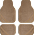 CAR PASS Beige Car Floor Mats, Edge Leather Waterproof Car Mats with Double Stitch Line and Anti-Slip Backing Design, Fit 95% Automotive,SUVS,Sedan,Vans (Pure Beige)