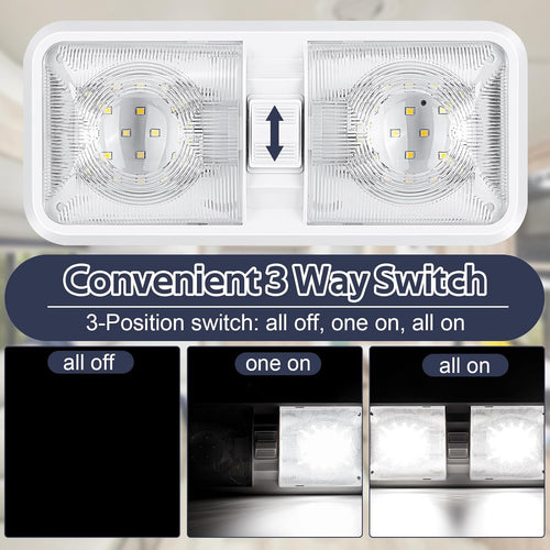 1 Pack RV Lights Interior 12V Led 8W Ceiling Double Dome Camper Light 600 Lumen Brightness Light Fixture for RV Camper Trailer Boat Car, Natural White 4000-4500K, 48 X 2835 SMD LED