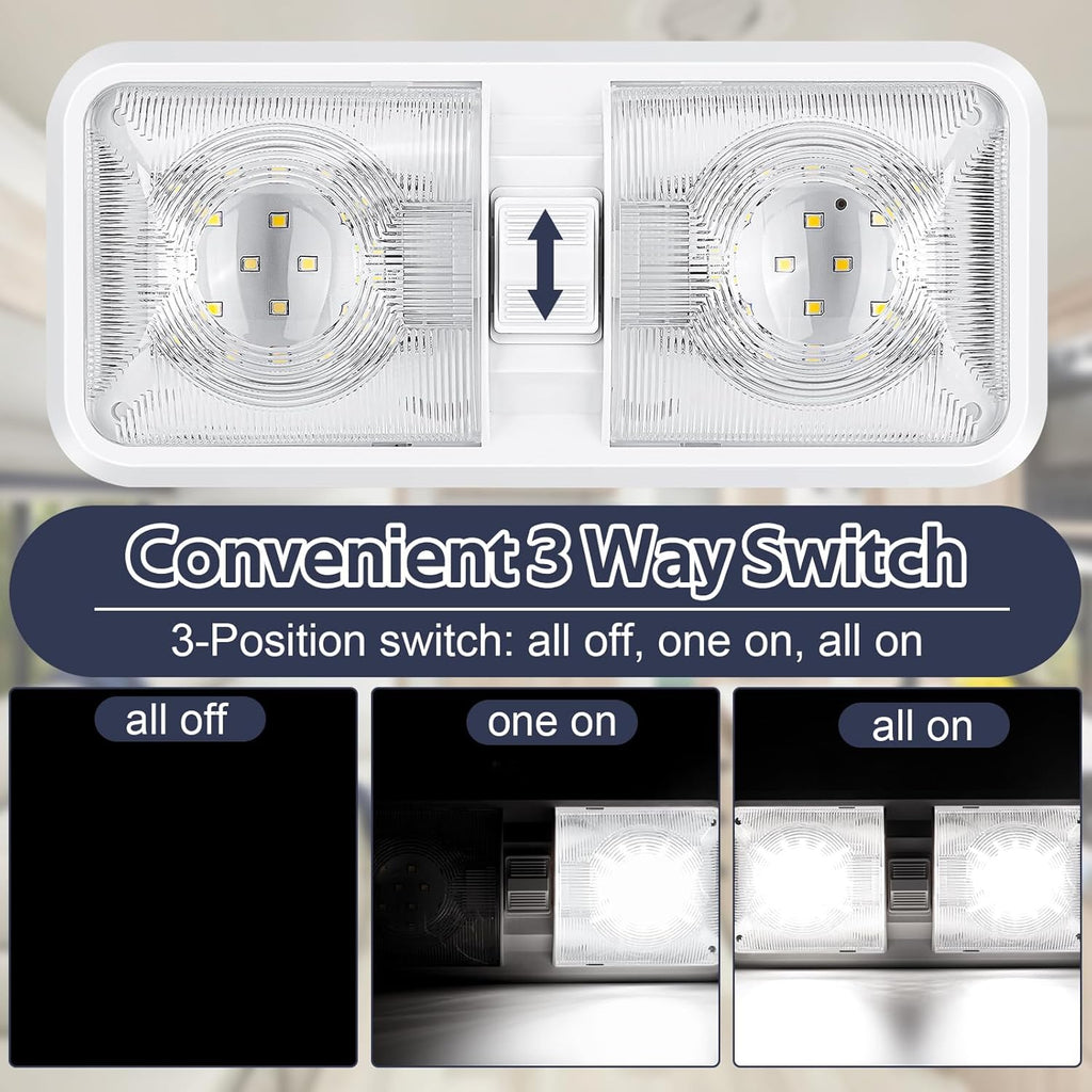 10 Packs RV Lights Interior 12V Led 8W Ceiling Double Dome Camper Light 600 Lumen Brightness Lights Fixtures for RV Camper Trailer Boat Car, Natural White 4000-4500K, 48 X 2835 SMD LED