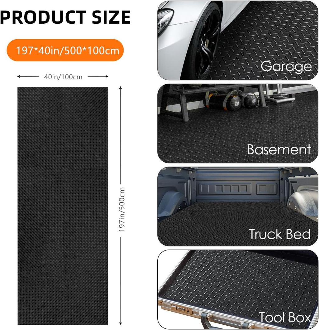 Nisorpa 16'5'' x 3'4'' Diamond Plate Flooring Roll, Rubber Garage Floor Mat, Non-Slip Floor Protector Rolls for Garage Under Car Warehouse Industry