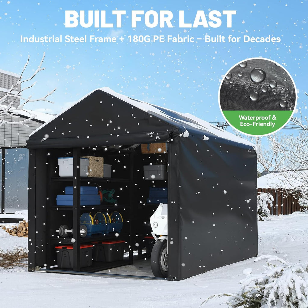 EROMMY 5x7 FT Carport Storage Shed, Heavy Duty Outdoor Storage Shed with Rolled up Zipper Door, Carport Canopy for Motorcycles, Bikes and Outdoor Tools