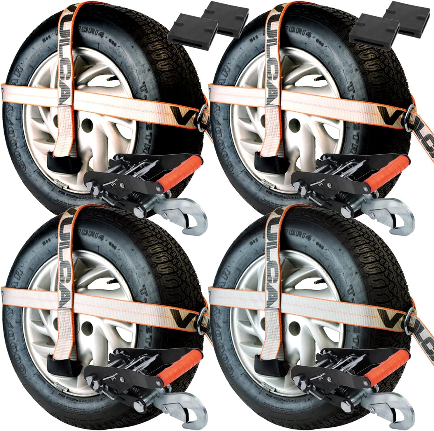 VULCAN Car Tie Downs - Snap Hook - Adjustable Loop - 4 Pack - Silver Series - 3,300 Pound Safe Working Load