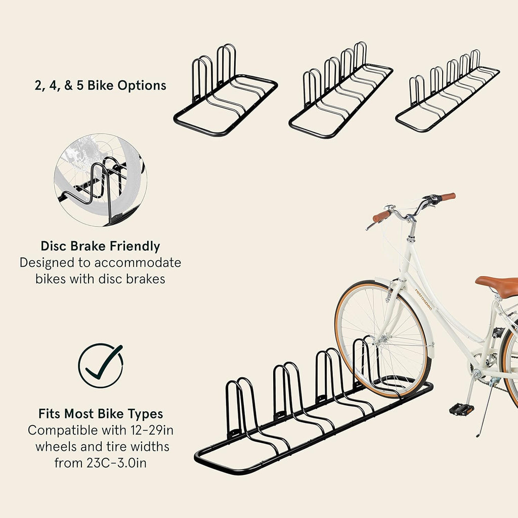 Retrospec Stash Rack 2, 4 & 5 Bike Floor Stand Bicycle Storage Organizer for Mountain Bike, Road Bike, Weather Resistant Fine Powder Steel Coating Fits Wheels up to 3"