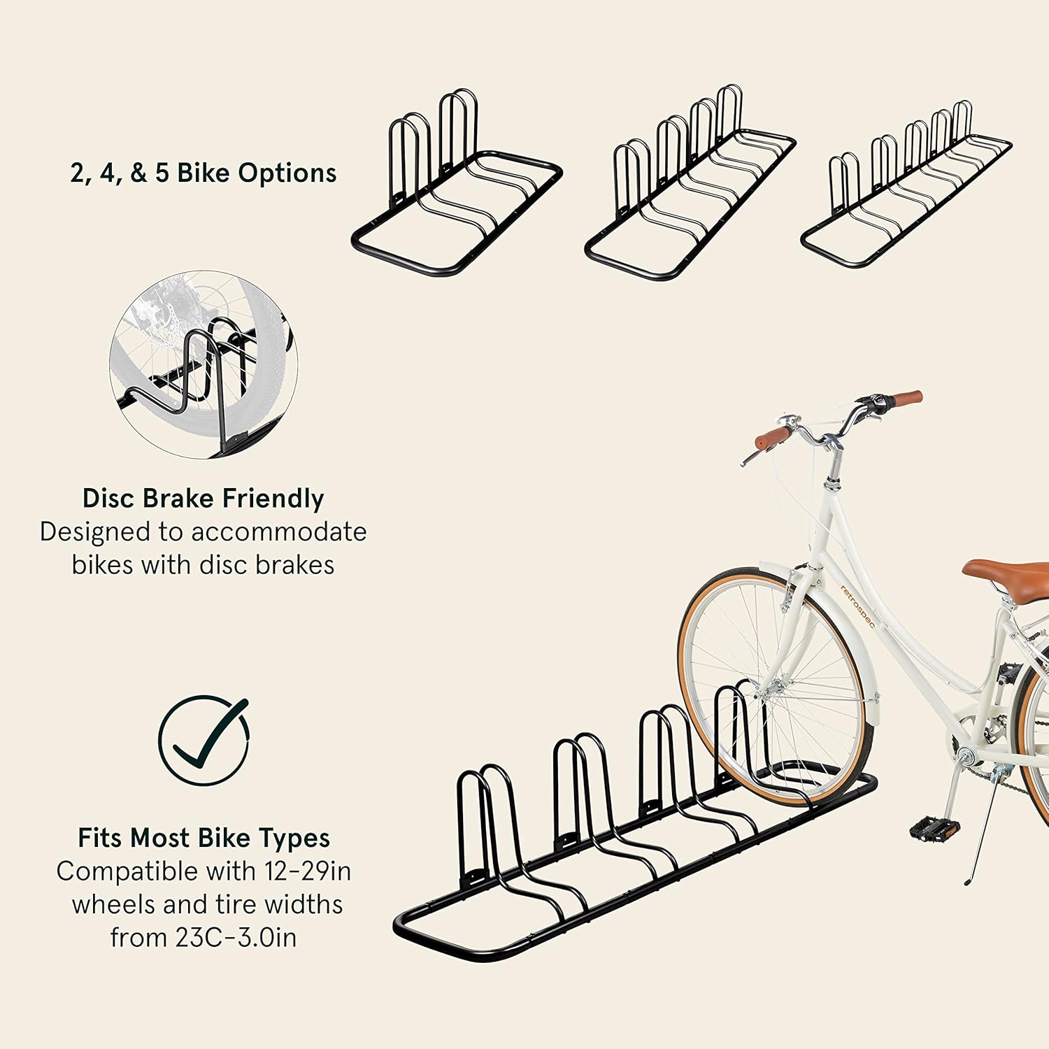 Retrospec Stash Rack 2, 4 & 5 Bike Floor Stand Bicycle Storage Organizer for Mountain Bike, Road Bike, Weather Resistant Fine Powder Steel Coating Fits Wheels up to 3"