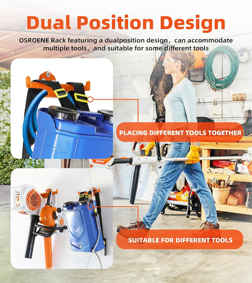 Backpack Leaf Blower Hanger, 2 Pack Backpack Sprayer Wall Mount, Heary Duty Chainsaw Wall Mount Stand Accessories Garage Organization Storage