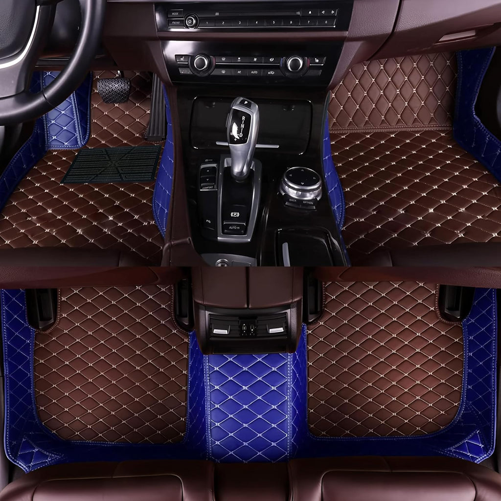 Custom Personalized Floor Mats for Cars，Luxury Full Coverage All Car Floor Mats，Anti-Slip Leather Car Mat Set ，Custom Floor Mats for 99% of Cars, Trucks & SUVs. (Blue and Brown)
