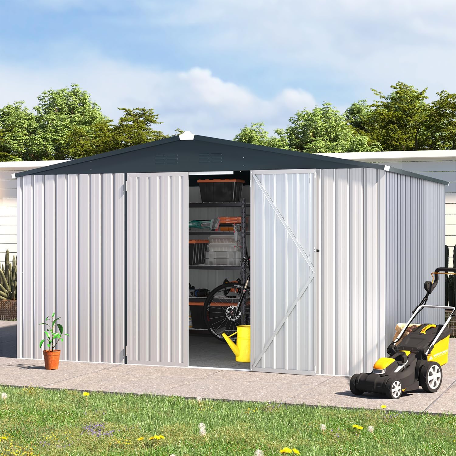 U-MAX Shed 12x10 Metal Outdoor Storage - White
