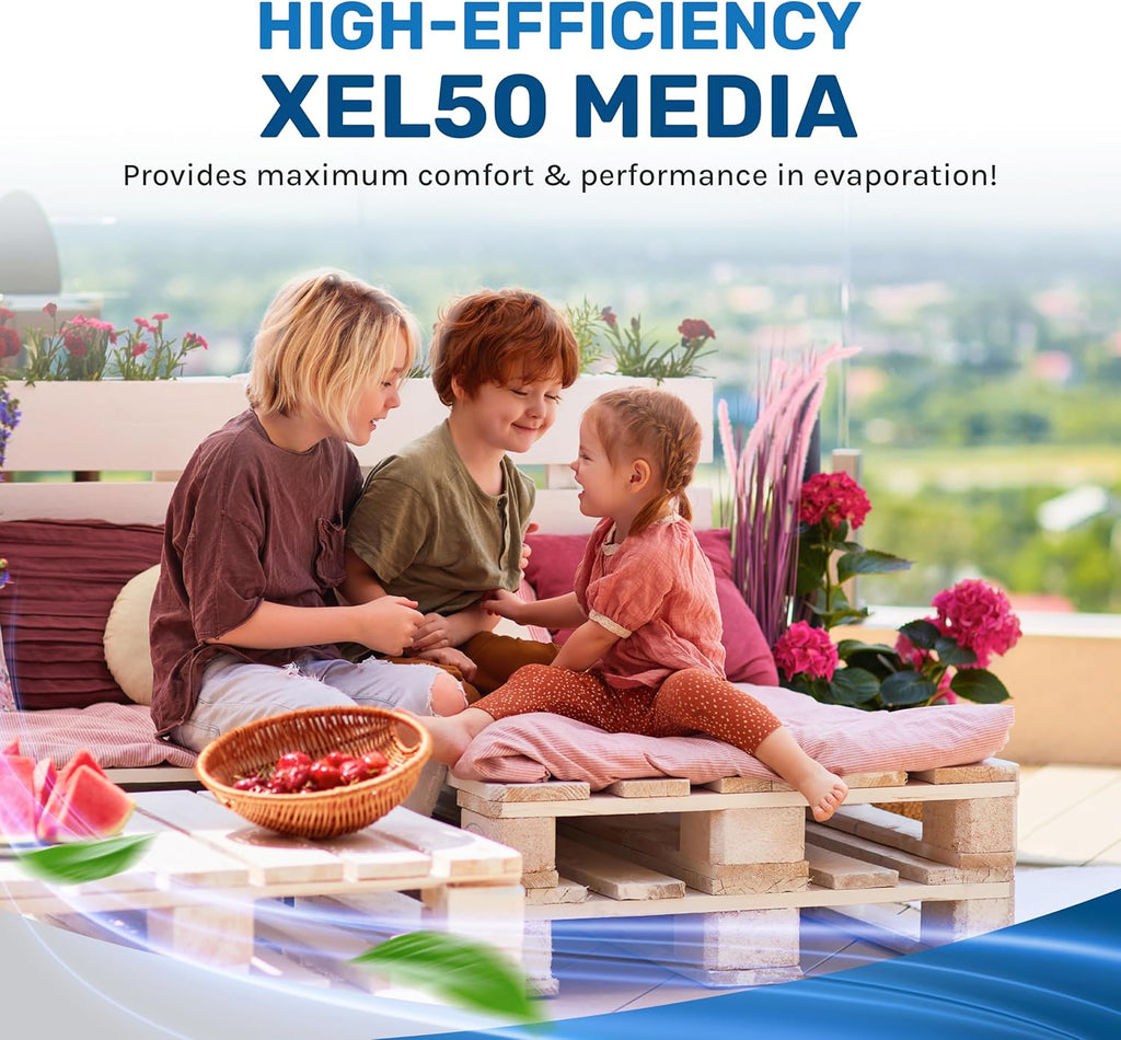 Portable Swamp Coolers - 1300 CFM MC18M Evaporative Air Cooler with 2-Speed Fan, 53.4 dB - 500 sq. ft. Coverage Evaporative Air Cooler Portable High Velocity Outdoor Cooling Fan by Hessaire - White