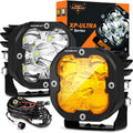 Auxbeam XP-Ultra Series 3 Inch LED Pods 80W 9600LM Offroad Driving Lights White Spot & Amber Combo Beam Ditch Light Bar Auxiliary Lights for Jeep Truck ATV UTV, Pair