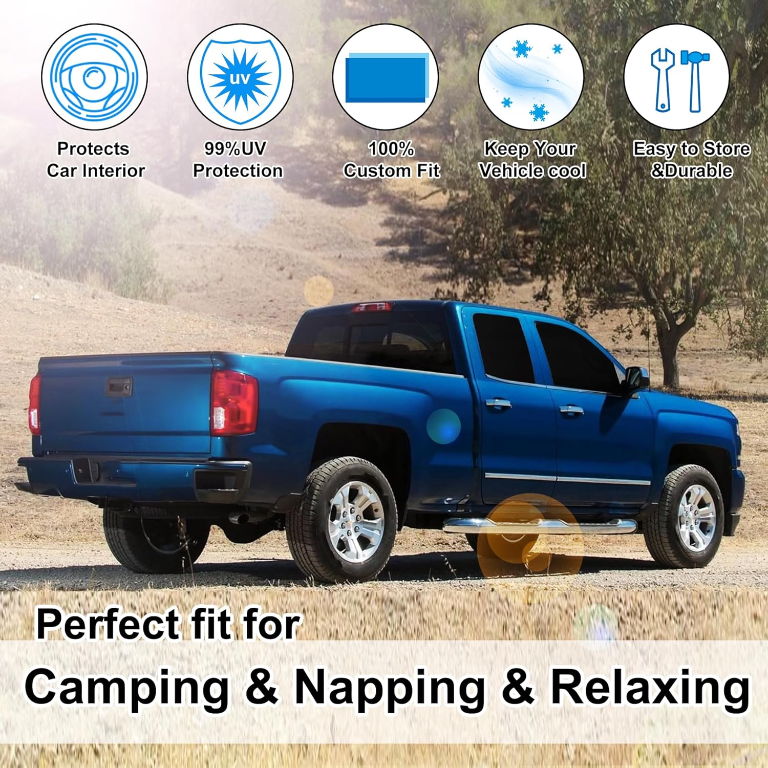TINGLU Window Shades for Chevrolet/Chevy Silverado 2014-2019 Accessories Full Windows Windshield Sun Shade Sun UV Rays Privacy Protection for Camping 5PCS