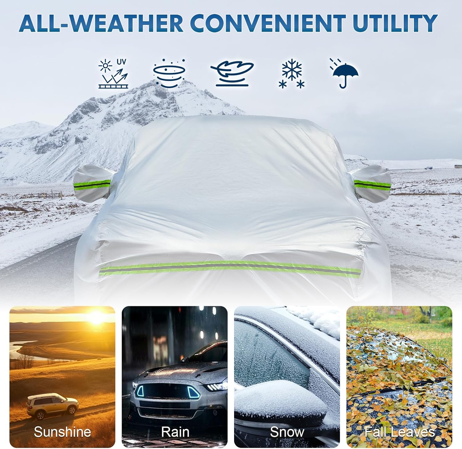 KEYOOG 6-Layer Full Car Cover is All-Weather Waterproof, Heavy Outdoor Pickup Truck Cover, Universal in All Seasons, Snow Protection, Acid Rainproof, Sunscreen, Uv Protection, Length Up to 206" P-S