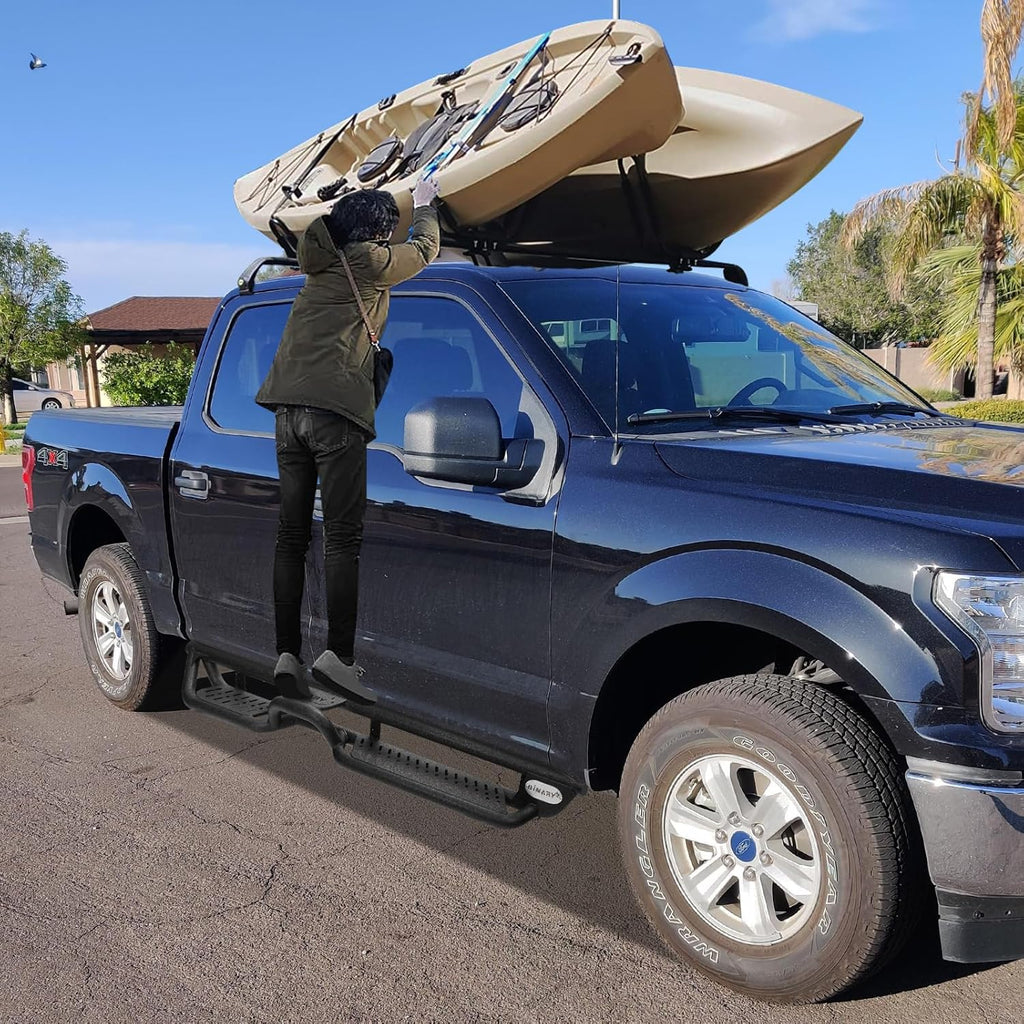 BINARY STAR Running Boards Compatible with Vehicle 2022-2025 Toyota Tundra CrewMax Cab, 6 Inch Tundra Two-Stair Side Steps Nerf Bars, Black Step Bars Step Rails, Running Boards