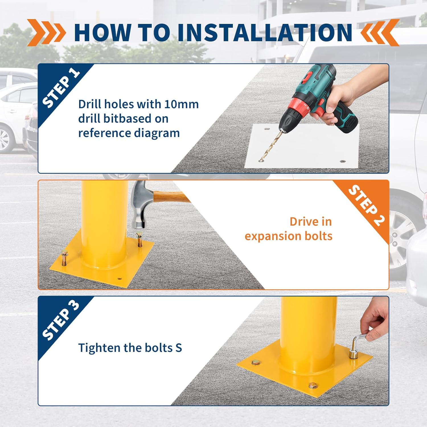 4.5x42 Inch Safety Bollard Post - Yellow Steel Bollard with Anchor Bolts (1-Pack) for Parking Lots, Walkways & Traffic Areas