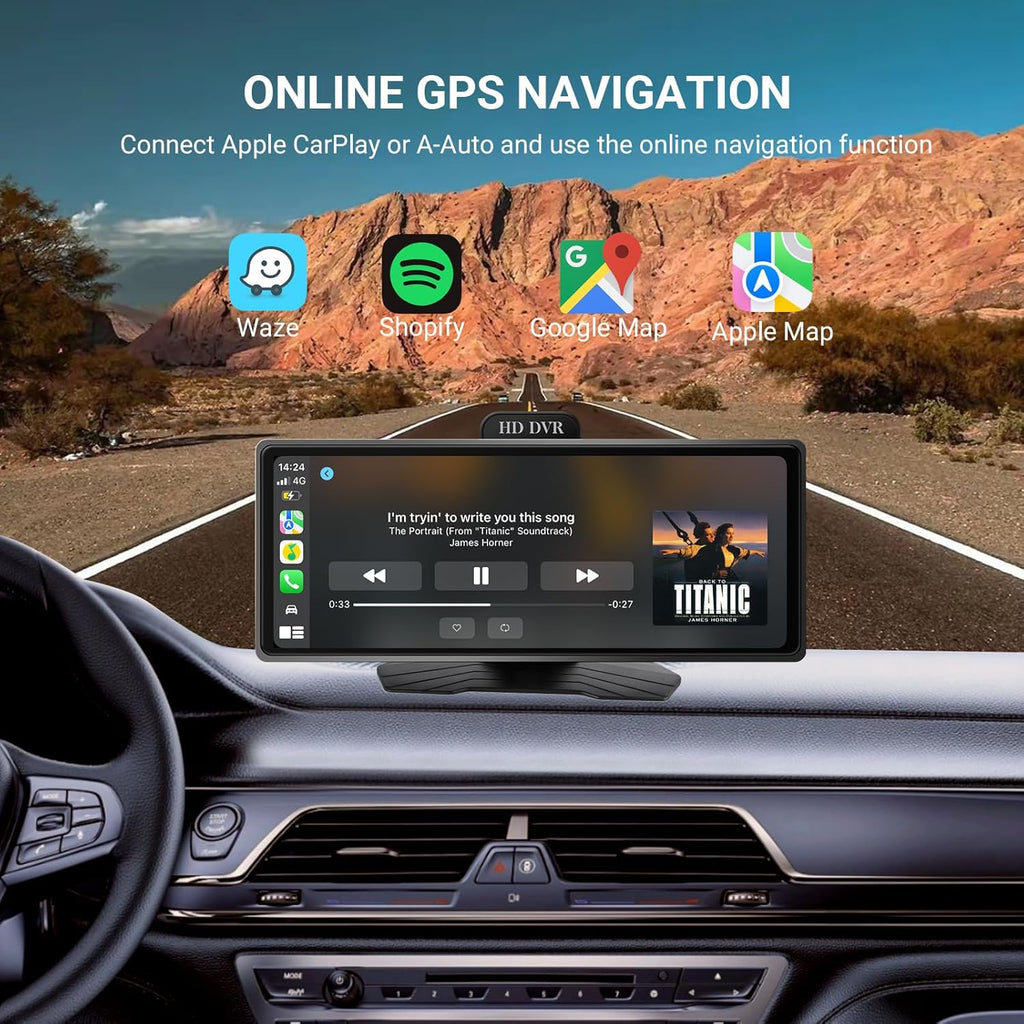 ‌9.26 Inch Wireless Apple CarPlay & Android Auto Car Display with 1080P Dash Cam & Backup Camera All-in-One Smart Car Stereo Free 64GB SD Card