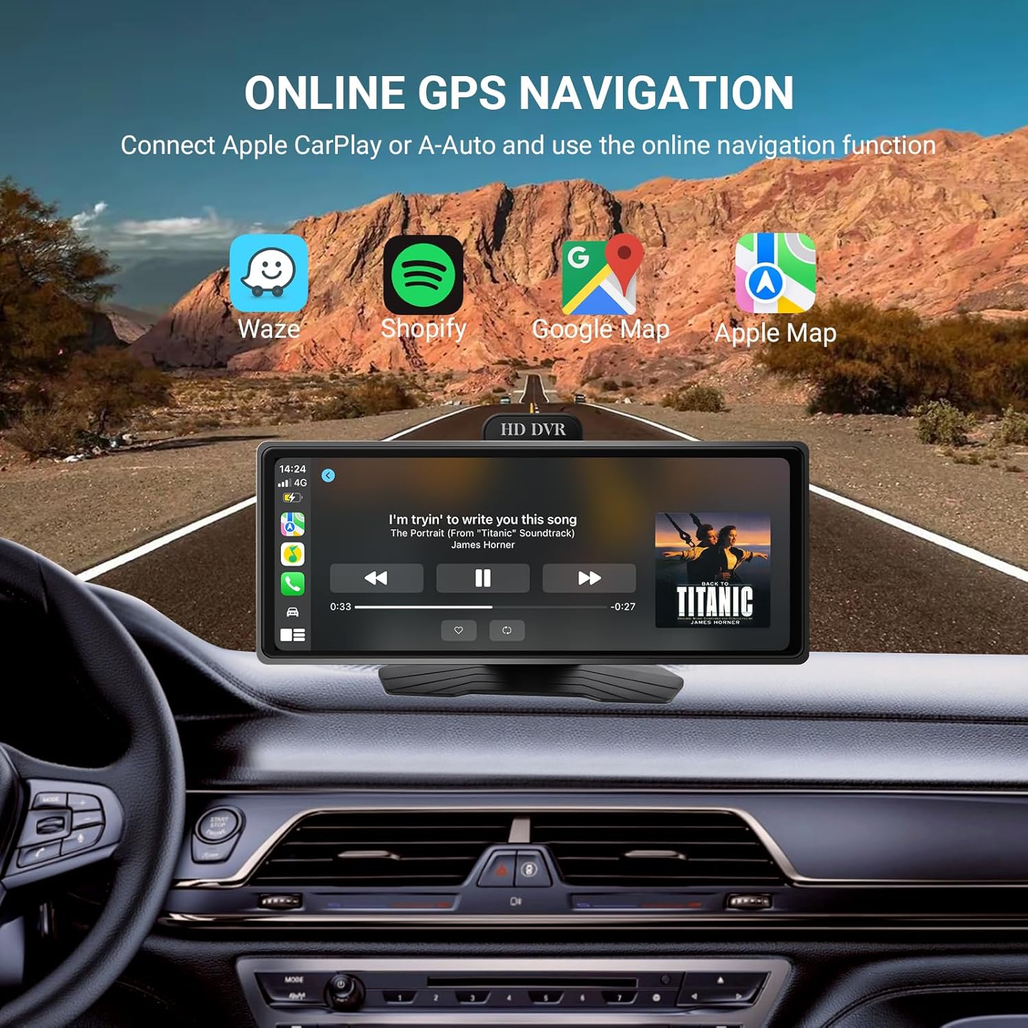 ‌9.26 Inch Wireless Apple CarPlay & Android Auto Car Display with 1080P Dash Cam & Backup Camera All-in-One Smart Car Stereo Free 64GB SD Card