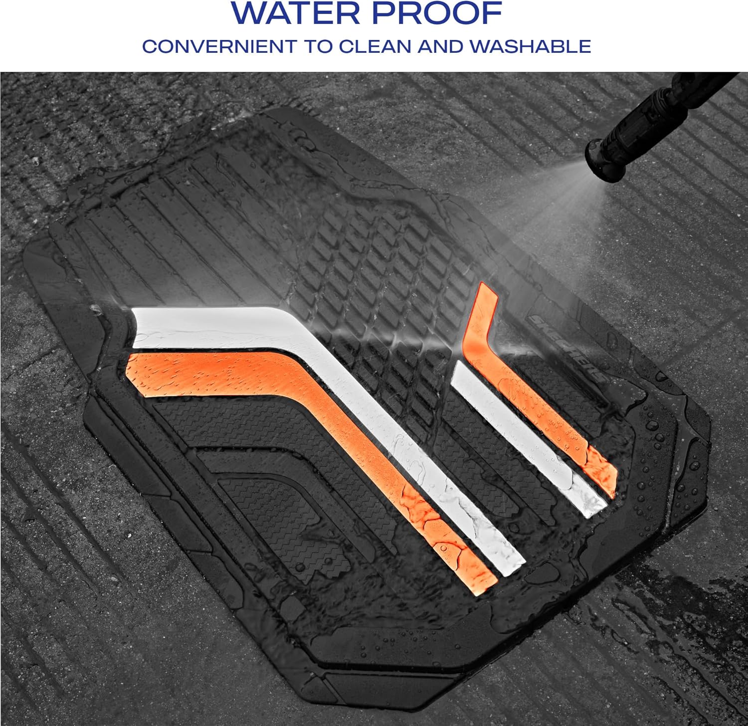 Skechers Heavy Duty Rubber Car Floor Mats,Dual Color Design Floor Mats,All Weather Car Mats,Waterproof Trim to Fit Universal Floor Liner Car Mats,Automotive Floor Mats for Cars Trucks Suvs,Orange